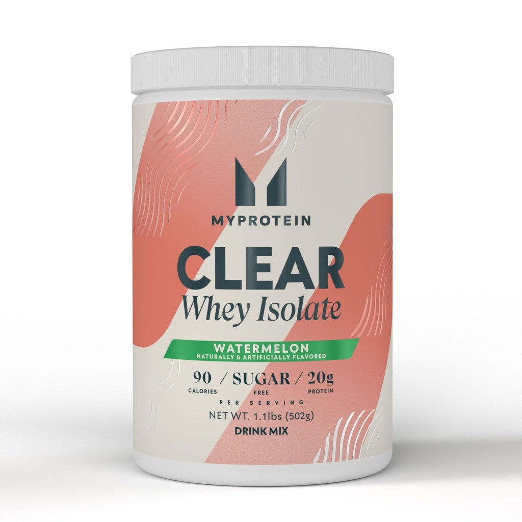 Myprotéine pur Whey Isolate Protéines Poudre, 1,1 Lb (20 portions) Pastèque, 20g de protéines par portion, Mélange de boissons naturellement aromatisées, Apport quotidien de protéines pour une performance supérieure