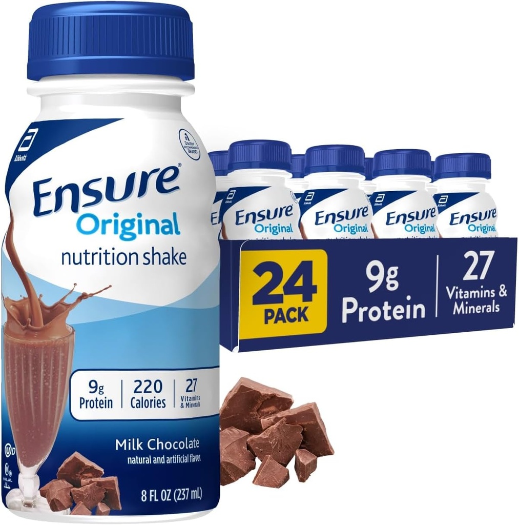 Ensure Original Nutrition Shake with 9 grams of protein, Meal Replacement Shakes, Milk Chocolate, 8 fl oz, 24 Count