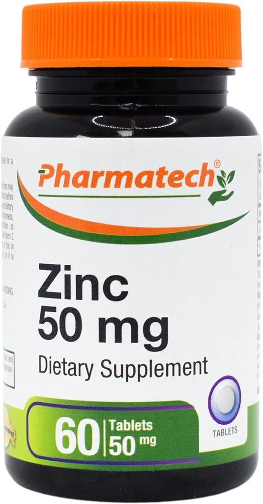 Zinc 50 mg, Immune Support Supplement, Elemental Zinc Chelated Gluconate, Mineral Antioxidant for Man and Woman Health, Acne, Easy to Swallow, 60 Tablets