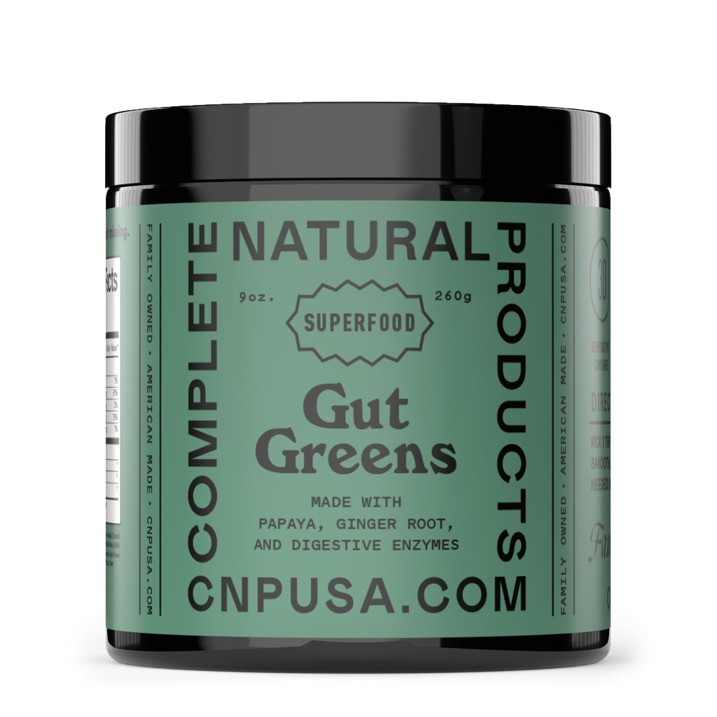 Gut Greens Superfood Powder Formula Supplement - Amazing Raw Digestive Enzyme Supplements Grass Mix, 9oz, 30 porties