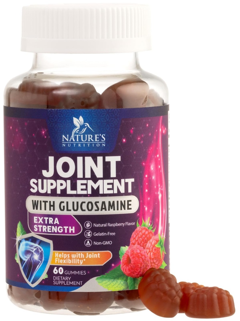 Joint Support Gummies Glucosamine Plus Vitamine E - Nature's Joint Support Supplement for Occasional Discomfort for Back, Knees & Hands - Cartilage & Joint Health & Flexibiliteit Support - 60 Gummies
