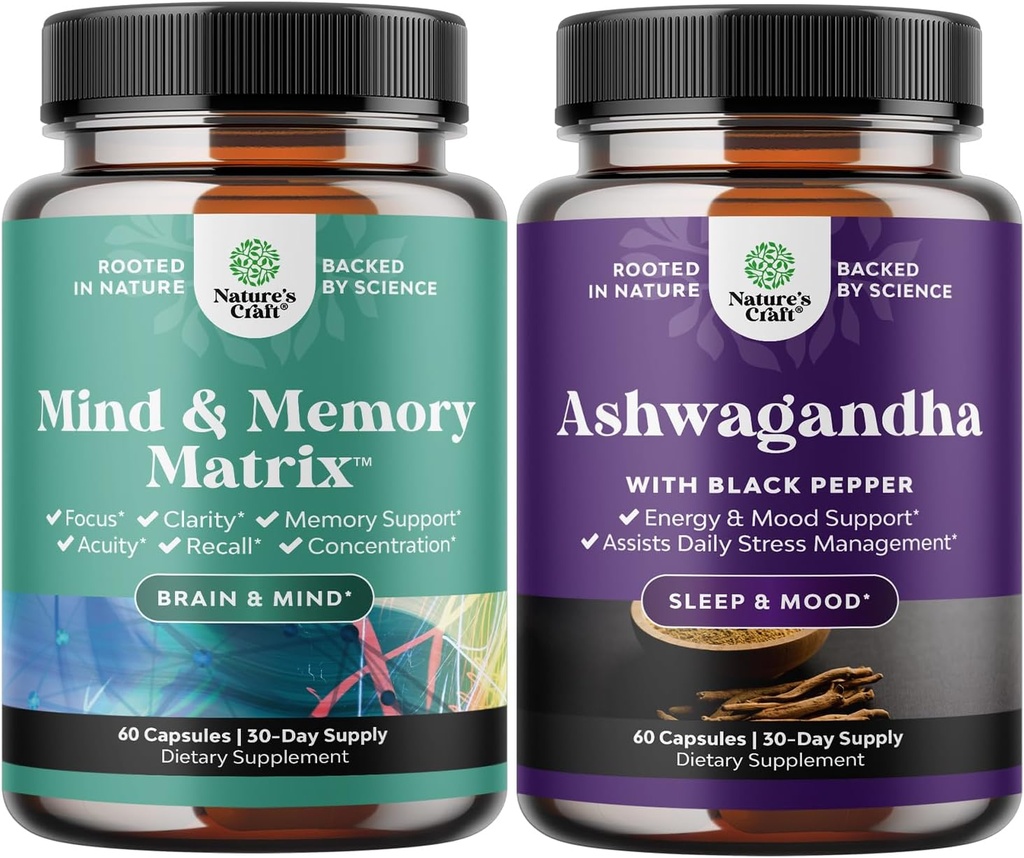 Bundel van Verbeter Hersengeheugen, Boost Focus, Verbeter Clarity Mind Booster en Mood Enhancer Biologische Ashwagandha Capsules - Pure Ashwagandha Powder voor Thyroid Energy Focus