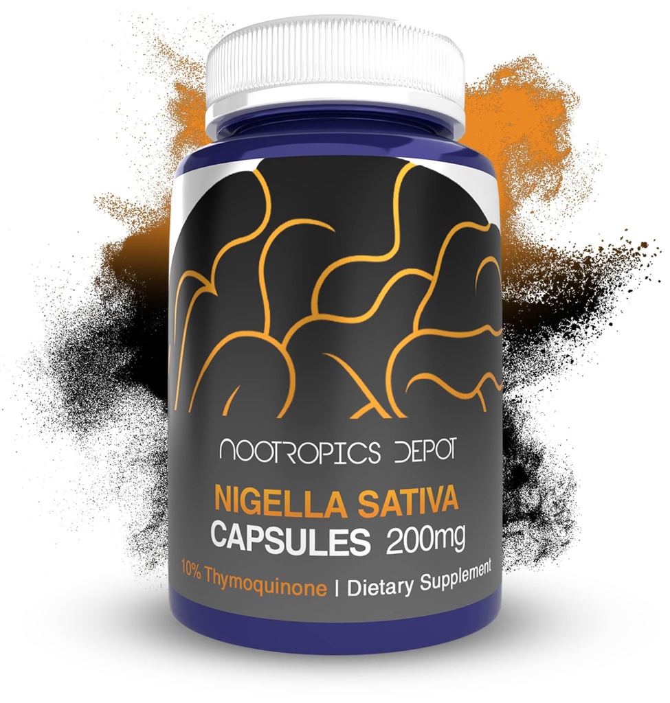 Nootropics Depot Nigella Sativa Capsules d'extraits de 200 mg de Nigella 200 mg de Nigella Sativa 60 Count.