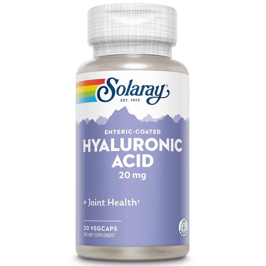 SOLARAY Hyaluronzuur helpt bij het ondersteunen van gezonde gezamenlijke comfort en huidgezondheid met vitamine C 30 VegCaps