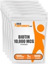 BulkSupplements.com Biotine 10000mcg Poeder - Vitaminen voor haar, huid en nagels - als vitamine B7, Glutenvrij, 1000mg per portie (10mg Biotine), 5kg (11 lbs) (pakket van 5)