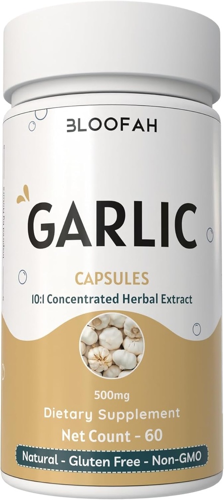 Gélules d'ail 500mg. Concentration de 10:1 poudre d'extrait.