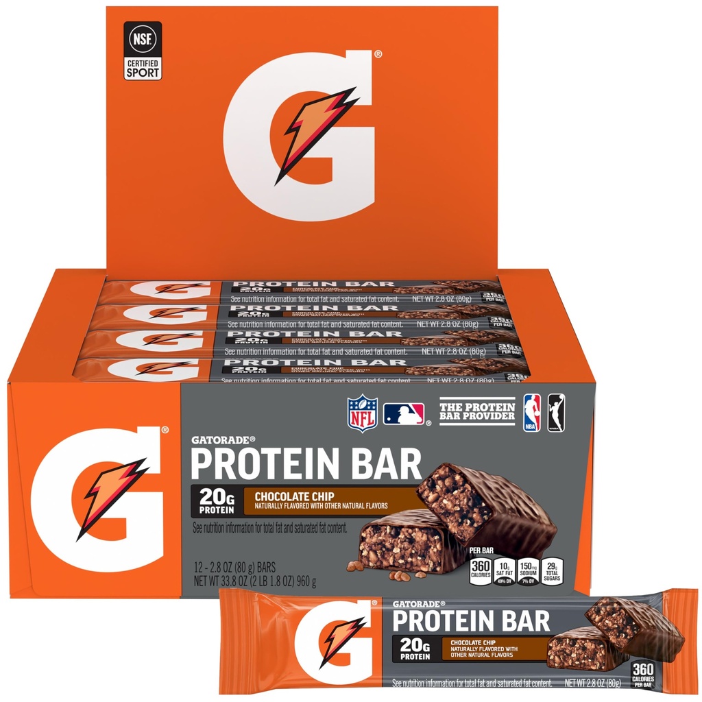 Gatorade Whey Protein Recover Bars, Chipe de chocolat, 2,8 onces (paquet de 12)