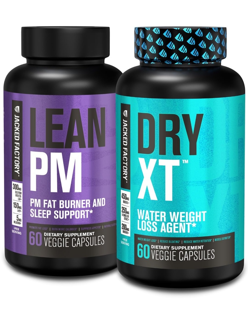 Ge Jacked Factory Lean PM Night Time Fat Burner, Slaaphulpsupplement, & Appetite Suppressant (60 Capsules) & Dry-XT Water gewichtsverlies Diurectic Pillen (60 Capsules)
