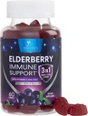 Vlierbessen Gummies met vitamine C, D3 en zink - Immune Support Gummy voor kinderen & volwassenen, Zwarte Vlierbessen Extract Gummy Immune Health Support Supplement, Zwarte Vlier Bessen Vitamine - 60 Gummies