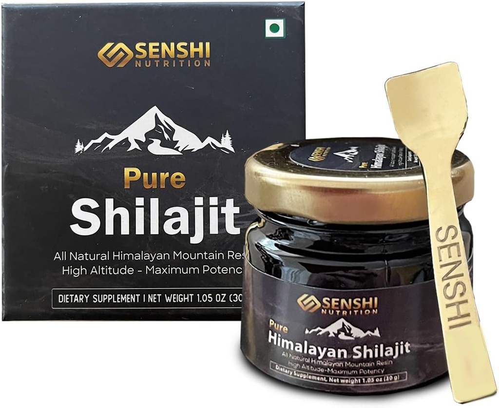 Shilajit - Alle natuurlijke maximale potentie Himalaya berghars van hoge hoogte - 100% Pure Shilajit met Fulvic Acid & 85+ Trace Minerals Complex - 1 oz / 30 g met Gratis Lepel inbegrepen