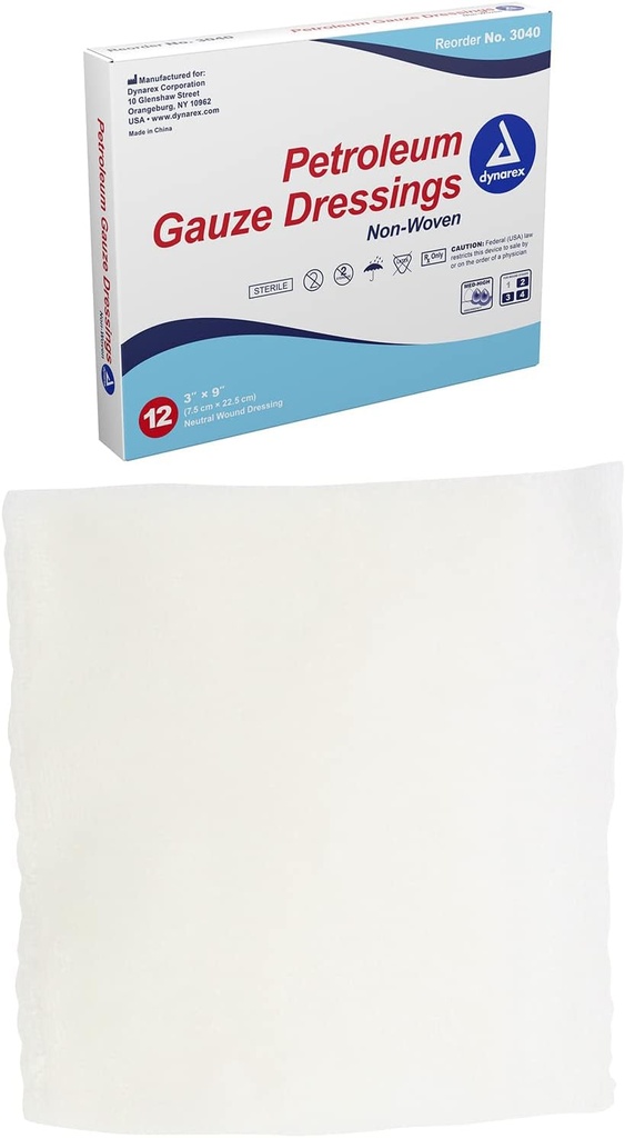 Dynarex Sterile Pétrole Non Adhering Gauze Dressing for Wounds, 12 Compte