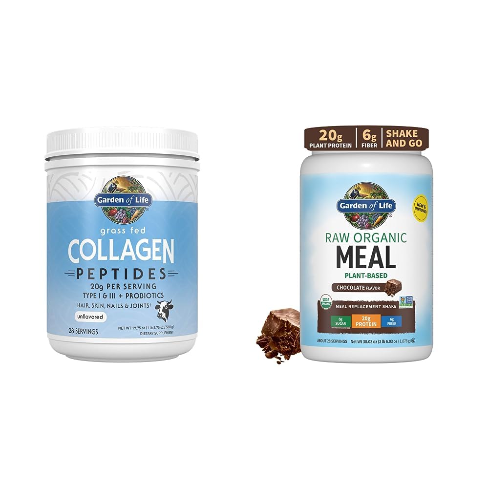 Garden of Life Grass Fed Hydrolyzed Collageen Proteine Supplementen Peptides Powder, 19.75 Oz & Tasty Biologische Chocolade Maaltijd Vervanging Shake Vegan 20g