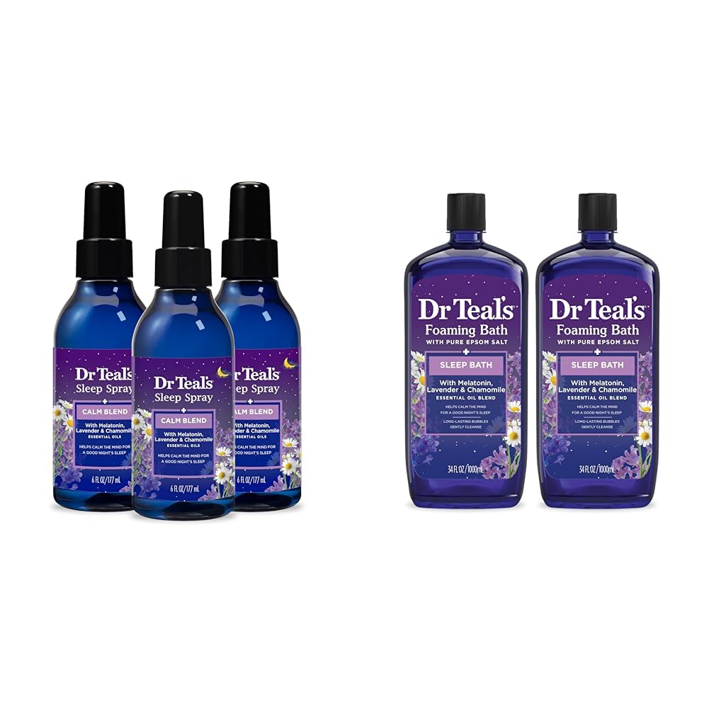 Spray de sommeil du Dr Teal avec mélange de mélatonine et d'huile essentielle, 6 fl oz et bain mousseux avec sel d'épsom pur, mélange de sommeil avec mélatonine, lavande et camomille huiles essentielles, 34 fl oz