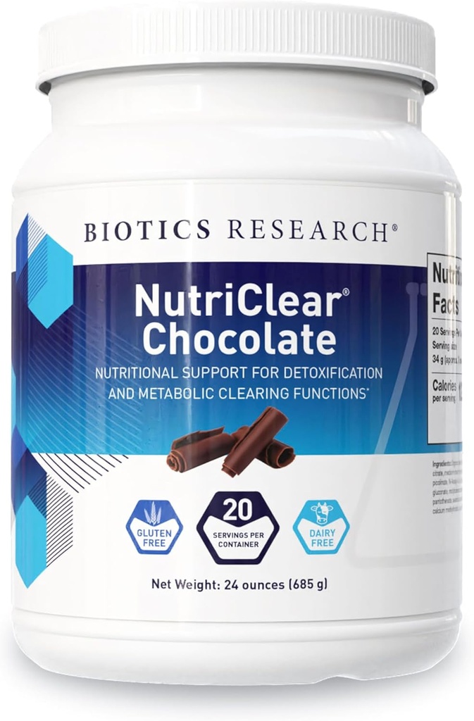 Biotics Research NutriClear Chocoladepoeder. Voedingsondersteuning voor Ontgifting en Metabole Clearing, Gezonde Lichaamssamenstelling, 17 g Biologische Pea Proteïne Per Serving 24 Oz