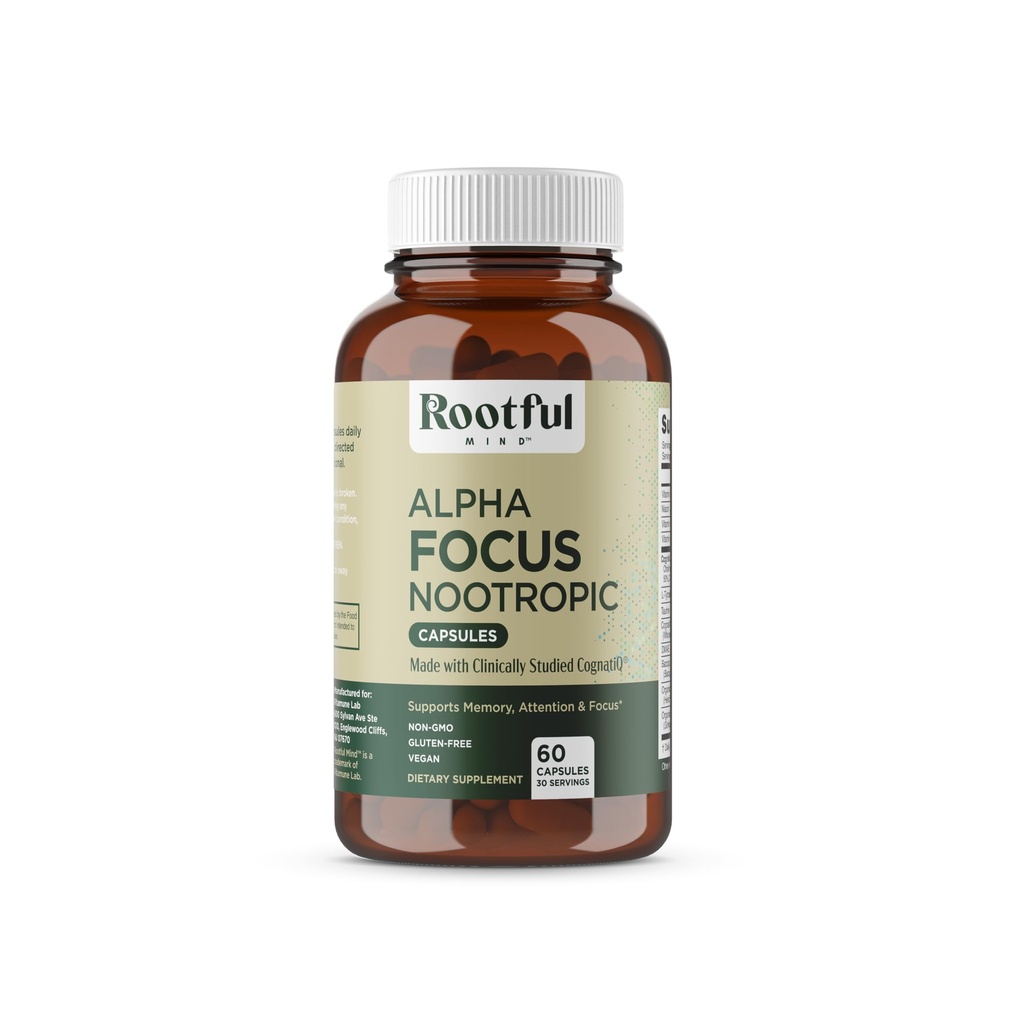 Alpha Focus Nootrope - Geheugen en Focus Brain Booster Supplement met Choline, Citicoline, GPC, L-Tyrosine, Bacopa Monnieri, DMAE, Gingko Biloba, Lion's Mane, Niacinamide - 60 Capsules