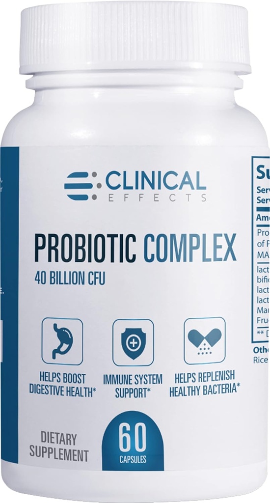 Klinische effecten Probiotische complex - Gut Health Probiotica voor vrouwen en mannen - 6 belangrijke biologische Probiotische Strains ter ondersteuning van spijsvertering en algemene gezondheid - 60 Veggie Probiotische Capsules - Made in The USA