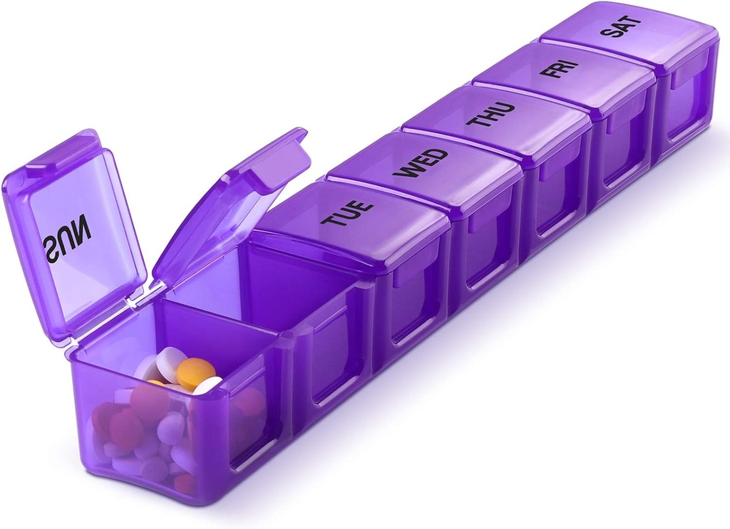 Pillen Organizer XL Extra Large Wekelijkse en Dagelijkse Pillen kisten voor pillen/Vitamine/Visolie/Supplements (Paars)
