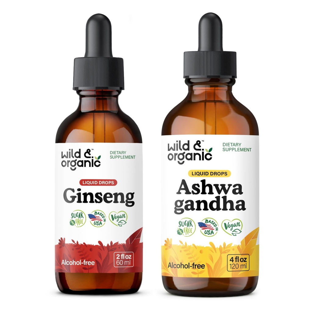 Wild & Organic Ginseng Tinctuur 2 fl oz & Ashwagandha Tinctuur 4 fl oz