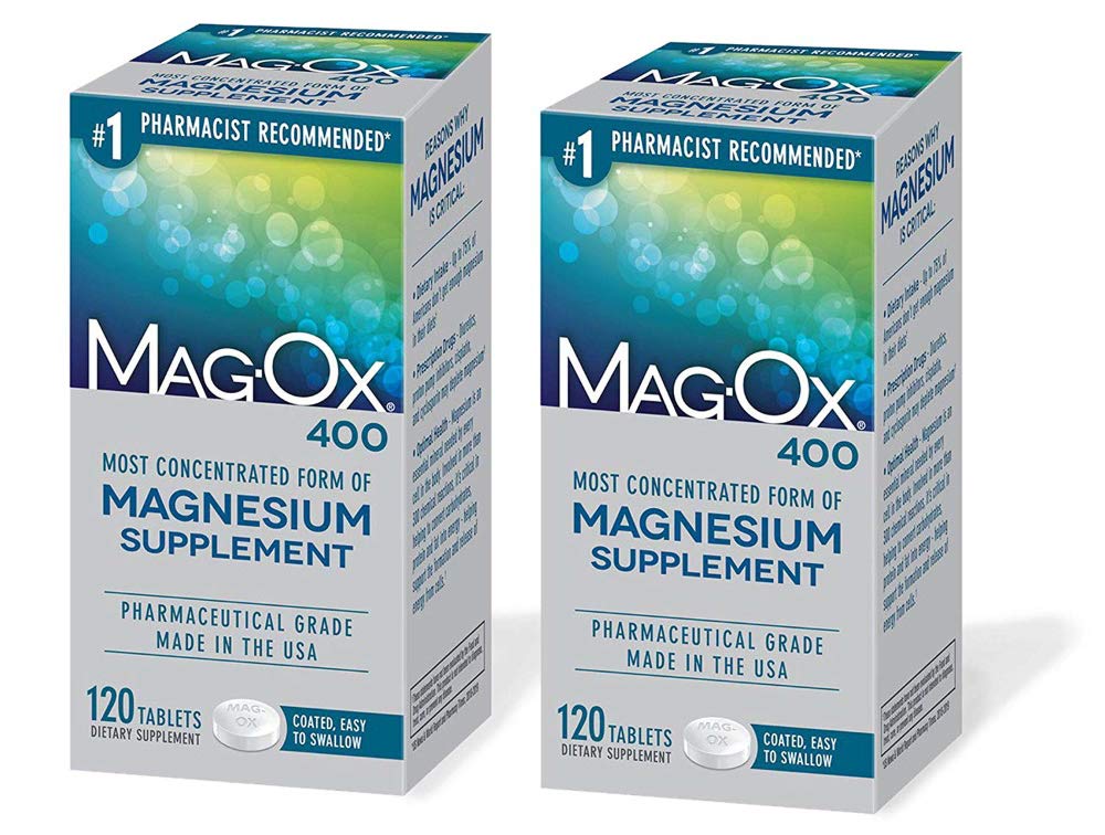 Mag-Ox 400 Magnesium Mineraal Dieetsupplement Tabletten, 483 mg Magnesiumoxide, Farmaceutische Graad, 120 Tellen, (verpakking van 2)