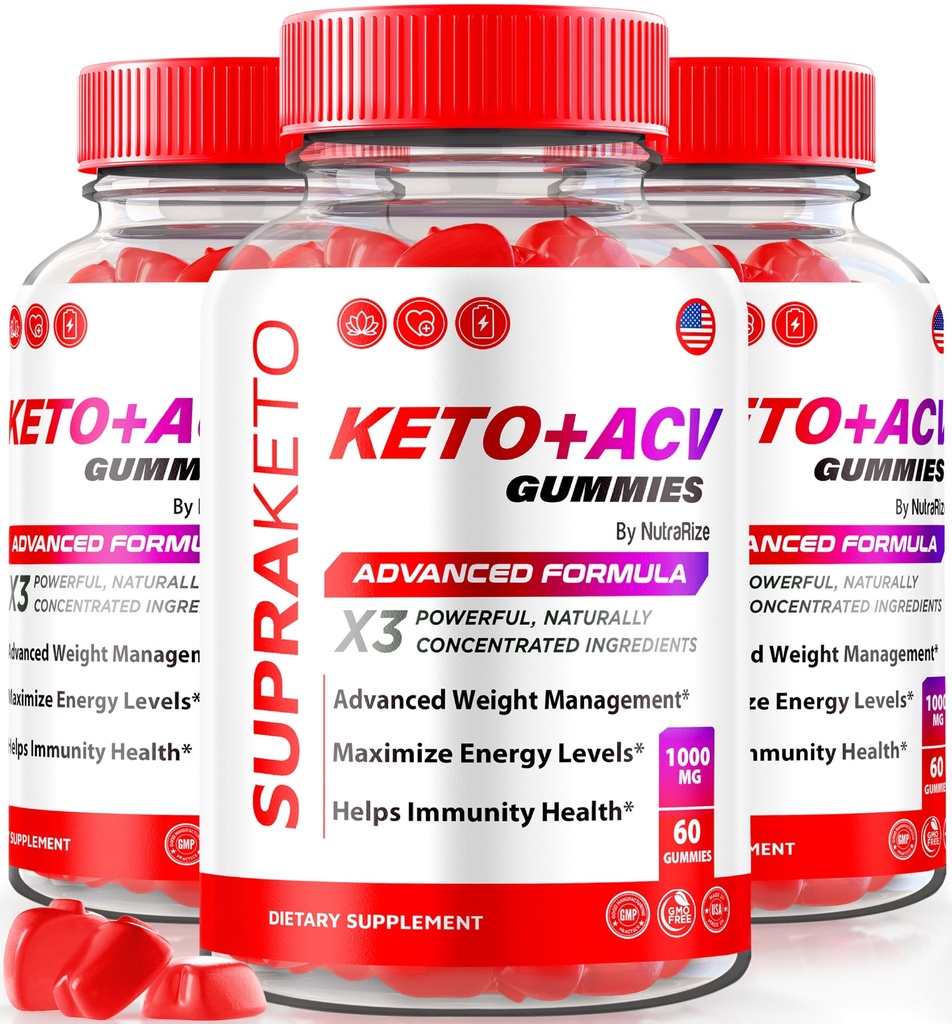 NutraRize (verpakking van 3 Supra Keto ACV Gummies voor gewichtsverlies, Premium Keto+ACV Gummies, All-Natural Apple Cider Vinegar Gummy, Advanced Formula, Official Supplement beoordelingen (180 Gummies)