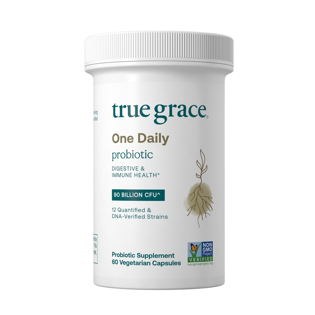 True Grace One Daily Probiotic - 60 Vegetarische Capsules - 90 Miljard CFU - Gut, Digestieve en Immune Health Support Blend with Prebiotic Fiber - Gluten & Sojavrij - 60 Servers