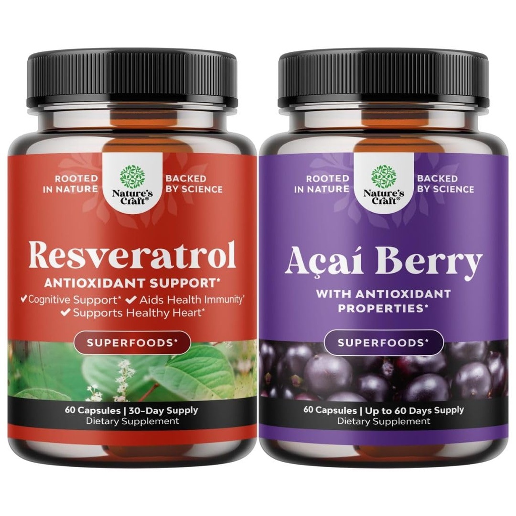 Bundel van Resveratrol Capsules met AMPK Metabole Activator voor Metabolisme Boost & Cellular Efficiency en Acai Berry Antioxidant Ondersteuning voor vrouwen en mannen voor het immuunsysteem en cognitieve gezondheid