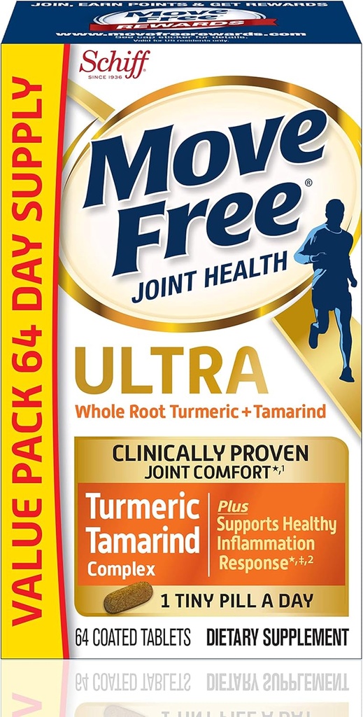 Beweeg vrij Ultra Turmeric Curcumin & Tamarind Joint Support Supplement - Ondersteunt gezonde ontsteking en klinisch bewezen Joint Comfort in 1 kleine pil, 64 tabletten (64 porties)