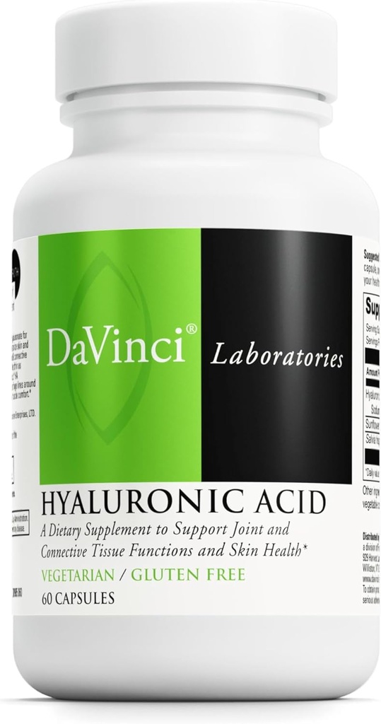 DaVinci Labs Hyaluronzuur - Dieetsupplement ter ondersteuning van gewrichts-, cartilage- en huidgezondheid* - met Hyaluronzuur, Zonnebloemlecitijn en Salvia Hispanicapoeder - Glutenvrij - 60 vegetarische caps