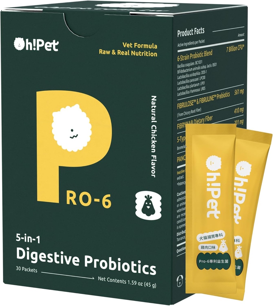 C'est vrai ! Probiotiques digestifs 5-en-1 Pet® – Poudre 7B pour chiens et chats avec prébiotiques et enzymes (Chicken, 30 paquets)