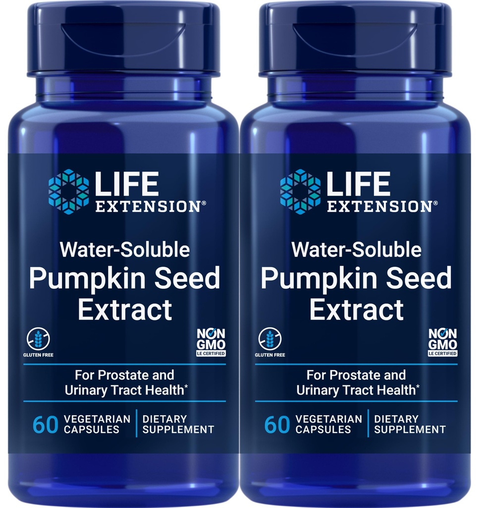 Levensverlengstuk Wateroplosbare pompoenzaadextract, 60 Vegetarische capsules (verpakking van 2)