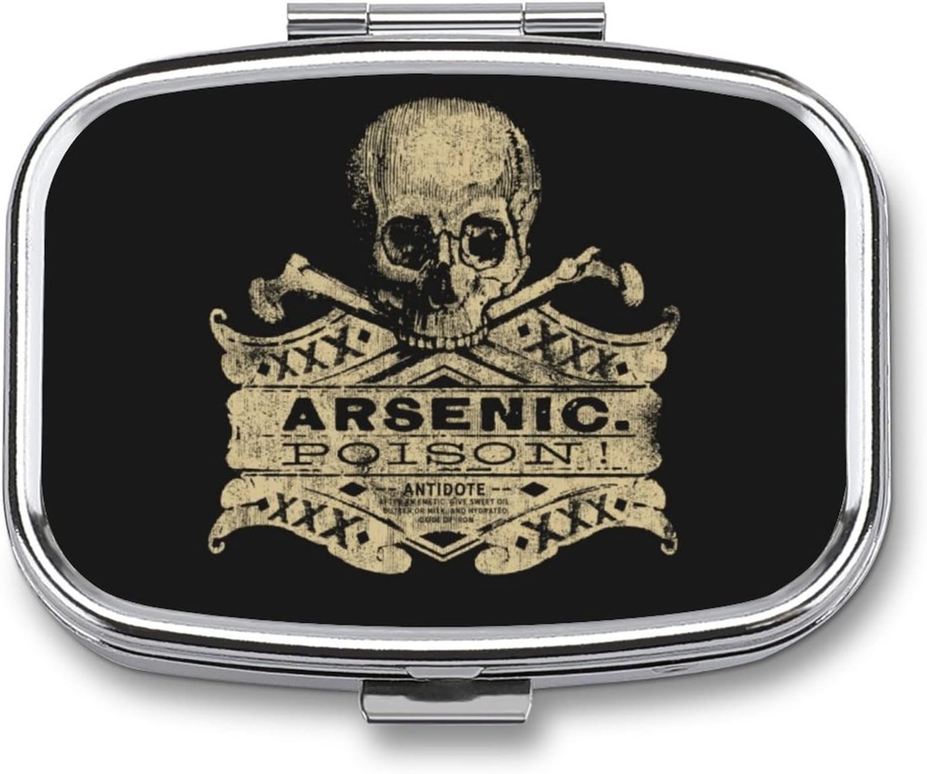 Metal 2 Compartiment Pill Organizer Travel Friendly Portable Compact Pill Box Cute Pill Case pour contenir des vitamines/huile de poisson/compléments/médecine/comprimé pour la purse/poison (poison arsenicique)
