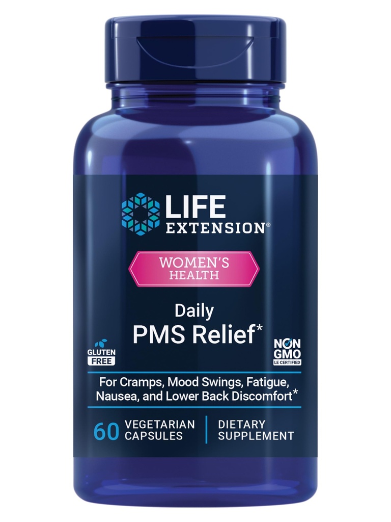 Prolongation de la durée de vie Relief quotidien des SPM, supplément de confort menstruel, Crampes liées aux SPM, gêne du bas du dos, humeur, gingembre, magnésium, B6, sans gluten, sans OGM, 60 capsules