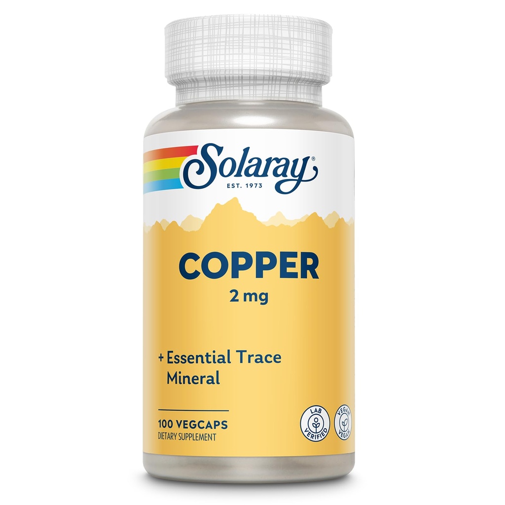 Solaray Copper 2 mg Gezonde Red Blood Cel vorming, Immuun en Zenuwfunctie Ondersteuning