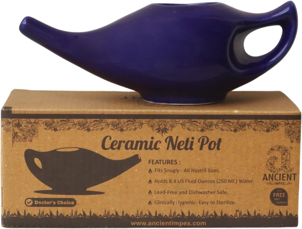 INCENT IMPEX Ceramic Neti Pot 250 Ml (Violet) met 5 Sachets Neti Zout 