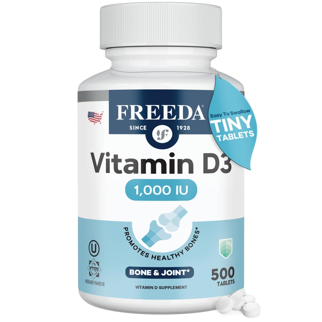 GRATISDA Vitamine D3-1000 IE - Pure High Potency Kosher Supplement Tablets - Bot- en spiergezondheid, Calcium Absorptie, Immuunondersteuning voor mannen en vrouwen* - 500 Tellen