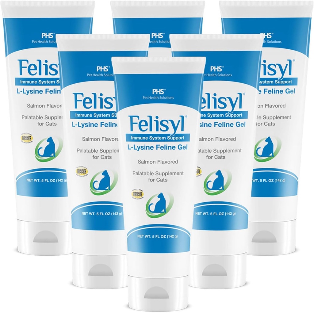 L-Lysine Gel voor katten (5oz) Ondersteunt Immune, Respiratory, en Eye Health. Eases niezen, Runny Neus en Watery Eyes. Smakelijke zalm smaak - Made in The USA (6 Pack)