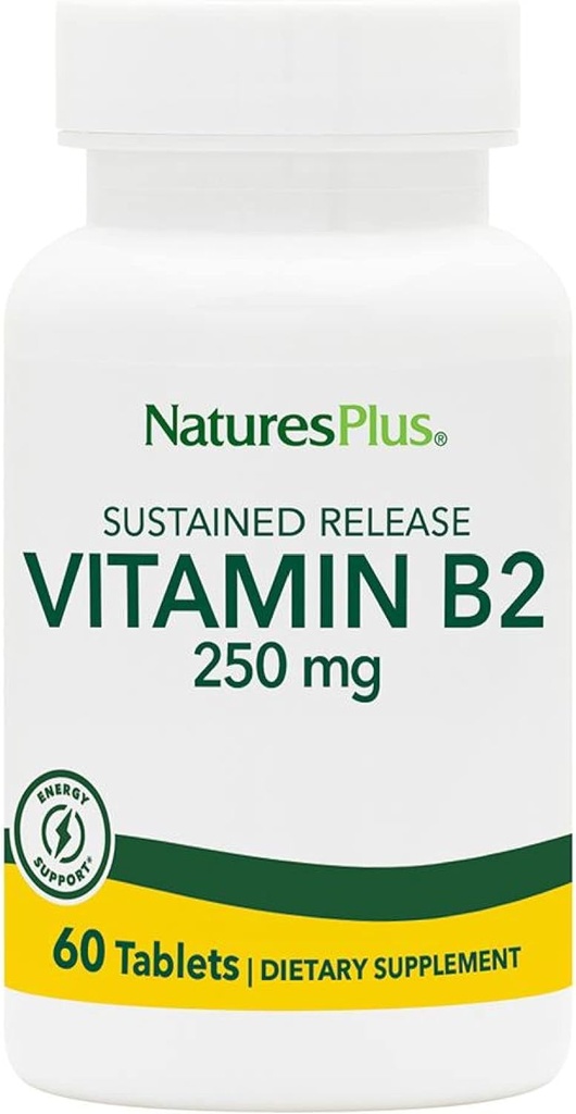 NaturesPlus Vitamine B2 (Riboflavine) - 250 mg, 60 Vegetarische tabletten, Sustained Release - Natural Energy & Metabolisme Booster, bevordert de algehele gezondheid - Glutenvrije - 60 porties