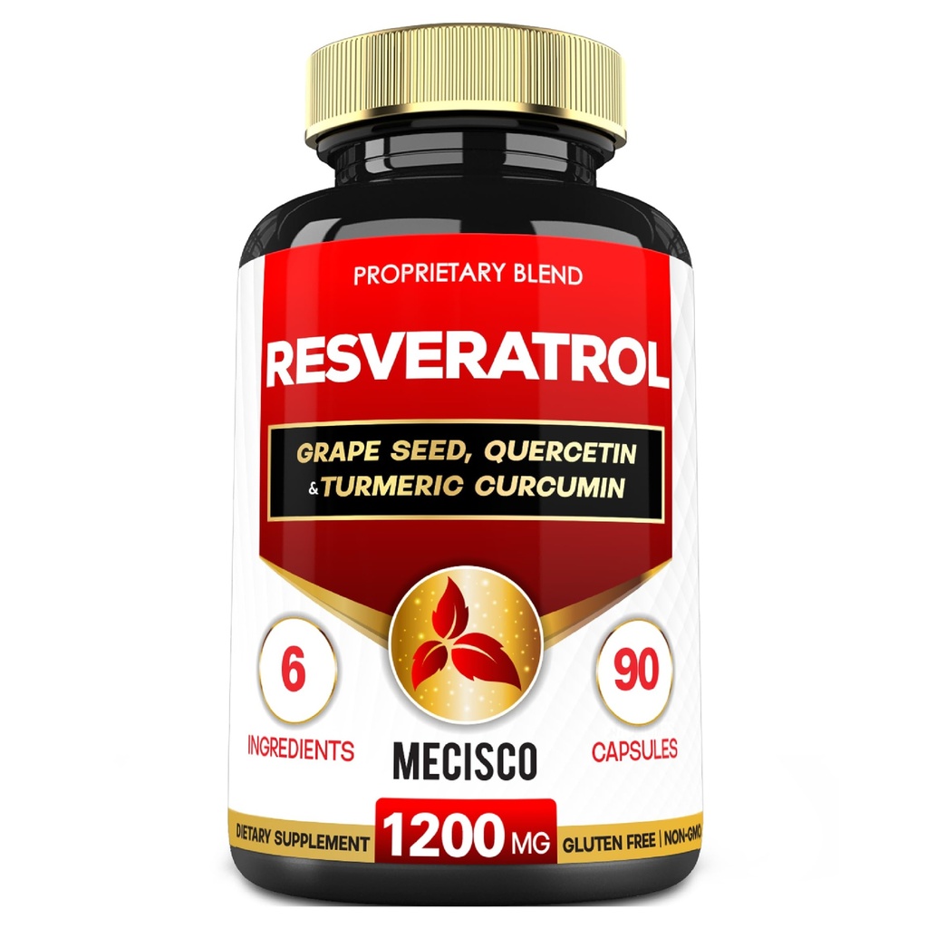 Trans Resveratrol Supplement met Grape Seed, Milk Thistle, en nog veel meer - Resveratrol - 6 Kruidenondersteuningen voor het immuunsysteem, de gezondheid van het hart, body management - 90 capsules