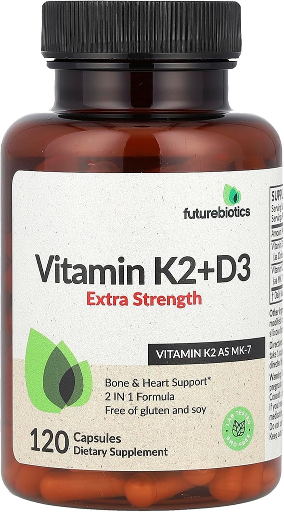 Futurebiotica Vitamine K2 + D3, Extra sterkte, 120 capsules