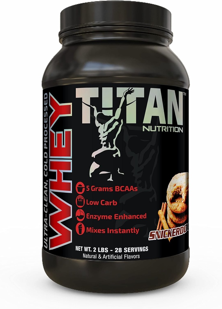 Poudre de protéines Titan Whey - Premium, absorption rapide Whey avec 23g de protéines, BCAAs, et enzymes digestives par service - supporte la masse musculaire maigre et la digestion optimale - 2 livres, snickerdoodle