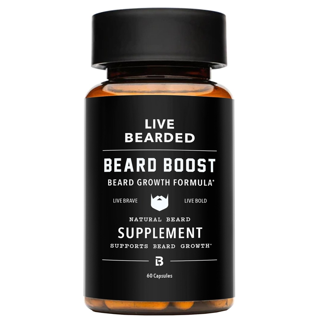 Live Bearded Beard Boost - Baardgroei Vitaminen voor mannen met biotine, collageen, Silica, Fo-Ti Root - Gezichtsgroei voor mannen, Made in The USA 30-Day Supply