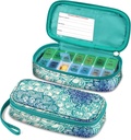 FINPAC Weekly Pillen Organisators, Travel Pill Case 7 Day AM/PM Medicine Container en Dispenser Twee keer een dag pil Box met noodkaart voor medische supplementen, vitamines (Emerald Illusies)