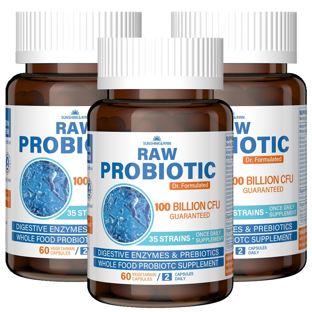 Rauwe probiotica voor vrouwen en mannen - 100 miljard CFU, 35 strains, biologische prebiotica en natuurlijke digestieve enzymen voor spijsverterings-, darm- en immuungezondheid - soja- en glutenvrij, niet-GMO, 180 Vegan Capsules