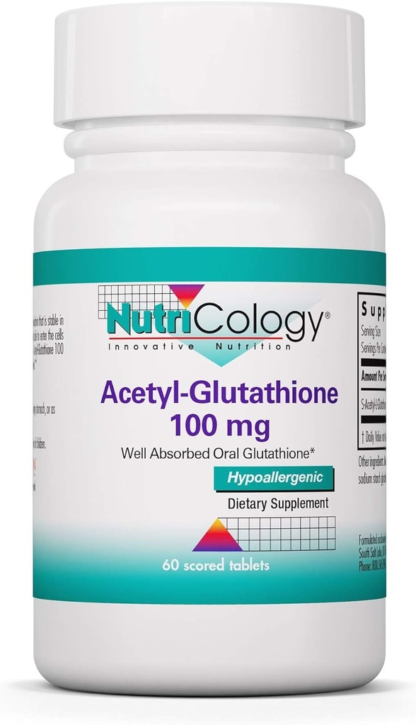 Nutricologie Acetyl-Glutathione - S-Acetyl-L-Glutathione, Well Absorbed, Immune Support, 100 mg Supplement - 60 Tel.