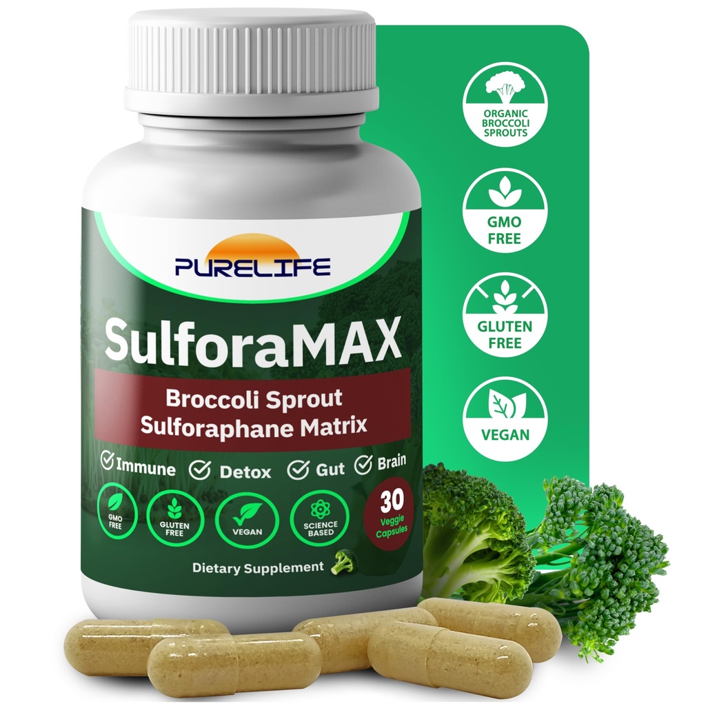 SulforaMAX - Supplément Immunity de Sulforaphane Brocoli - [Anciennement Regen-X] - Support immunitaire, Cœur, foie, Suppléments de santé du cerveau - Vegan, Non-OGM, 10 000 MCG Sulforaphane (30 Capsules végétariennes)