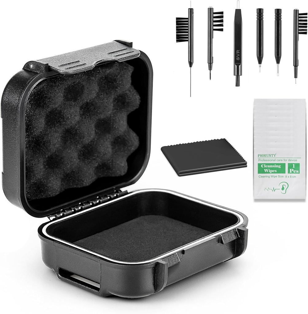 18 stuks set High Seal waterdichte gehoorhulp geval met extractiebare spons, Drop-Proof, Shock-Proof en Crush-Proof opslagdoos, Hoortoestellen Accessoires met schoonmaakkits schoonmaakgereedschap