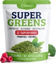 Green Juice Powder. Supergreens Superfood Powder. Detox Greens for Bloating and Digestion. Veggie Powder with Probiotics & Enzymes. Chlorella, Spirulina, Wheat Grass, Ashwagandha. 32 Superfoods