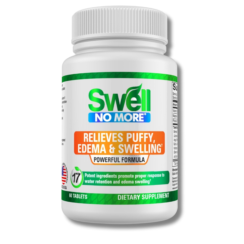 SwellNoMeer natuurlijke supplement Vermindert waterretentie, opgeblazen, gezwollen ogen, gezwollen voeten, gezwollen benen, gezwollen enkels en andere soorten Edema & Zwelling, snel & natuurlijk -1 fles (1 maand aanbod)