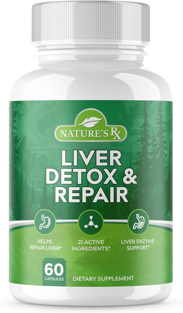 Nature's RX #1 RATHED Premium Lever Reiniging & Detox .. Optimaliseer de leverfunctie, reparatie lever enzymen .. Ultra gedoseerde formule w/21 Krachtige ingrediënten .. 3rd Party Tested + USA Made - 60 Capsules