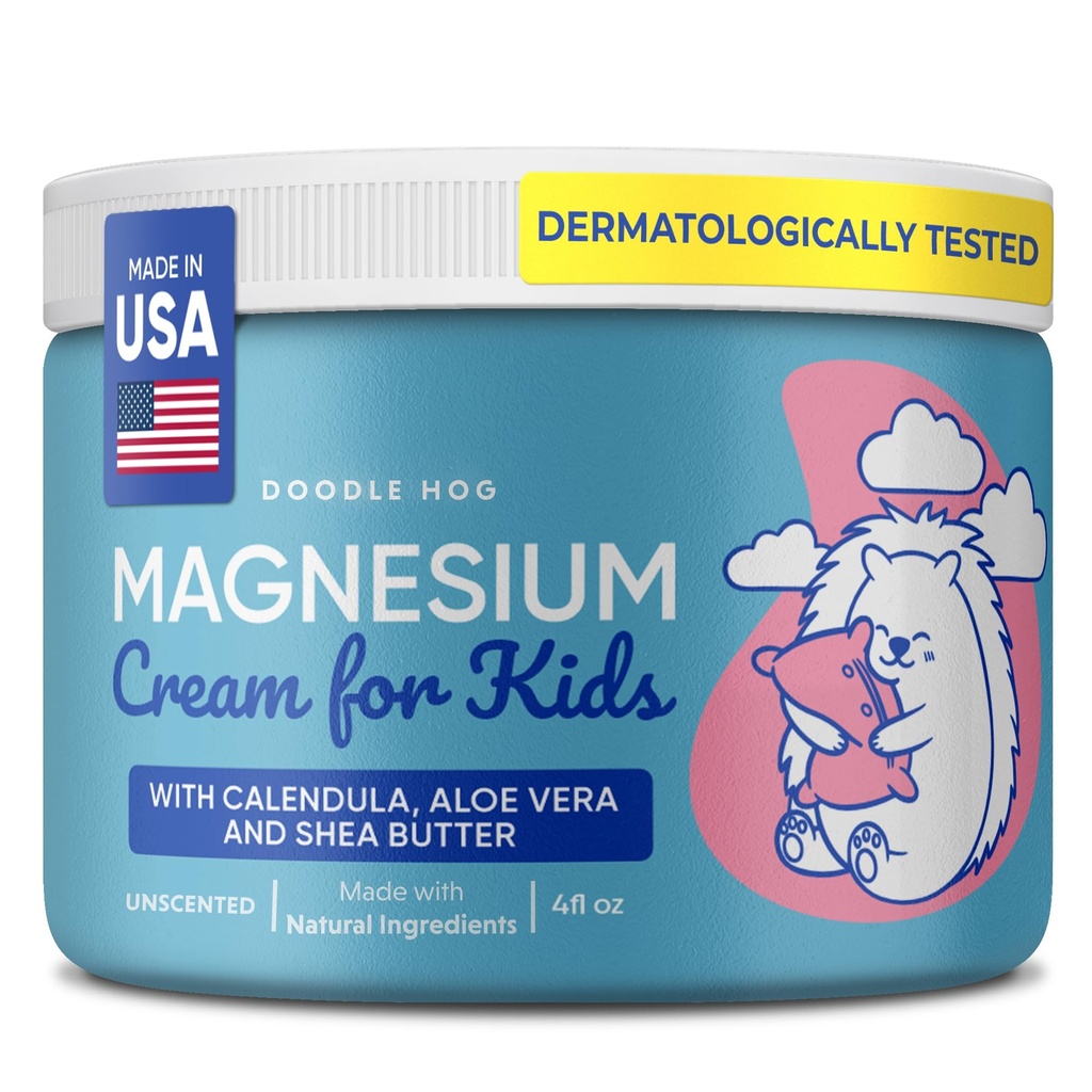 DOODLE HOG Magnesium Cream for Kids - Verzachtende verlichting & ontspanning met Calendula, Aloë Vera, Shea Butter - Topical Magnesium Cream for Sleep - USA Made - (4 oz, Unscented)